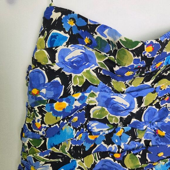 Zara Blue Floral Ruched Mini Skirt Size XS - Picture 4 of 7